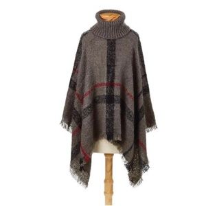 Plaid Turtleneck Pancho